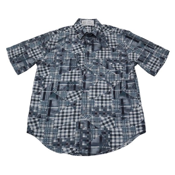 VO5 Shirt Mens L Gray Geometric Cinco En Todo Button Up Short Sleeve Collared - Picture 1 of 15
